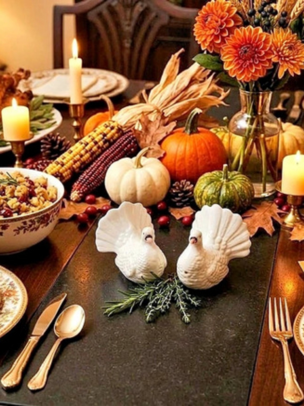 White Carved Turkey Salt & Pepper Set